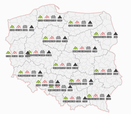 Ikonografika - Lokalizacja wyrobów azbestowych na terenie kraju w podziale na województwa