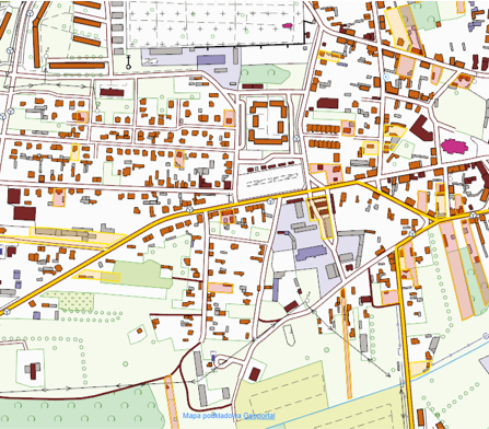Ikonografika - Lokalizacja wyrobów zawierających azbest na poszczególnych działkach ewidencyjnych na mapie topograficznej